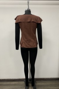 <b>Women</b> Brown Crew Neck Tank <b>Top</b> With Ruffle Detail Minimalist Style Solid Color <b>Long</b> Sleeveless <b>Top</b> - Product Image 2