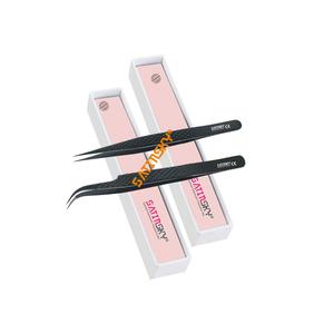 Pinces à cils noires, lot de 2, micro-pinces en acier inoxydable, fournitures pour extensions de cils, haute qualité - Product Image 1
