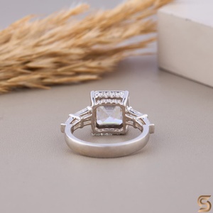 Elegant Asscher Cut Moissanite Engagement Ring in 18K Solid Gold Featuring Three <b>Stone</b> Design Perfect Proposal Wedding Gift - Product Image 6