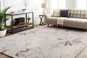Tapis en laine tufté à la main gris et blanc moderne à motifs floraux, tapis en laine douce de designer personnalisé pour la décoration intérieure, adapté aux animaux domestiques et aux pique-niques - Product Image 2