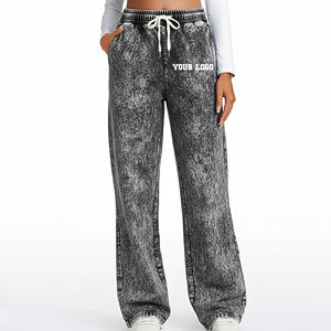 Premium Quality Lightweight <b>Elastic</b> Waistband Acid Wash Sweatpants Hip Hop Style Wide Bottom Fashionable Streetwear Jogger Pants - Product Image 4