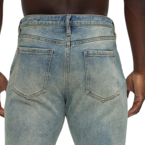 Pantalones Cortos de Mezclilla Azul Claro para Hombre, 100% Algodón, Cinco Bolsillos, Corte Regular, Casual, Verano, Largo hasta la Rodilla, Dobladillo Deshilachado, Estilo Urbano - Product Image 4