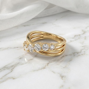 Anillo cruzado de siete piedras con engaste de puntas y corte redondo de 1.00 quilates - Product Image 1