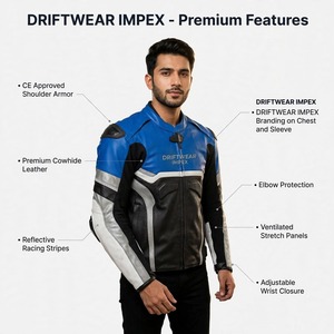 Blouson de moto en cuir pour hommes adultes, équipement de protection CE, respirant, coupe-vent, manches longues, pour la course sur circuit, tenue de moto avant la course - Product Image 4