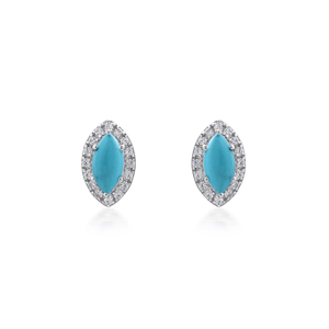 Pendientes Boho Chic de Plata de Ley 925 con Baño de Rodio, Turquesa Marquise con Halo, Piedra Azul Cielo, para Compromiso y Boda - Product Image 6