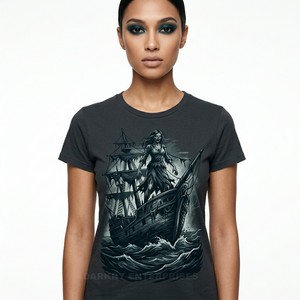 Custom Nautical Graphic T <b>Shirt</b> <b>Women</b> Skeleton <b>Pirate</b> Print Cotton Tee Vintage Streetwear Manufacturer Wholesale Ladies Tops - Product Image 1