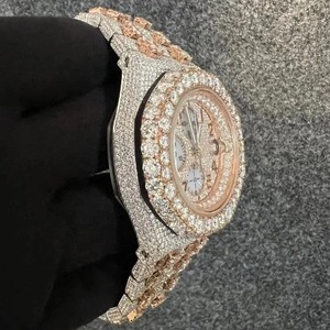 Montre de luxe pour homme, ronde, classique, simple, en acier inoxydable, avec lunette sertie de diamants Moissanite VVS, style Hip Hop, personnalisée, or rose, haute qualité - Product Image 2