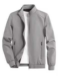 Blouson bomber gris pour homme, couleur unie, fermeture éclair sur le devant, col montant décontracté, coupe-vent, matière polyester, vêtement d'hiver, rembourrage en polyester - Product Image 1