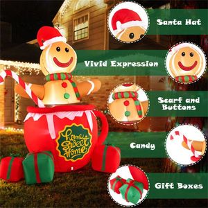 Homme en pain d'épices gonflable de 2,1 m avec lumières LED, design canne à sucre et tasse de chocolat chaud, décorations de jardin multicolores pour les fêtes en extérieur - Product Image 4