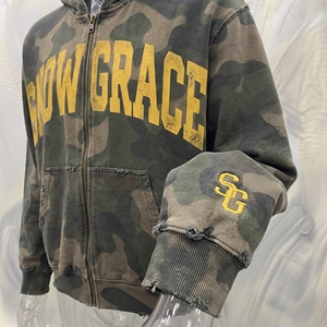 Sweat-shirt à capuche zippé camouflage SnowGrace pour homme, coupe décontractée, en molleton bouclette, avec poches, idéal pour l'automne - Product Image 4