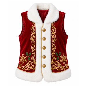 Premium Santa Claus Velvet Winter Vest Faux Fur Trim Gold Embroidery Unisex Christmas Outerwear Customizable Direct Manufacturer - Product Image 5