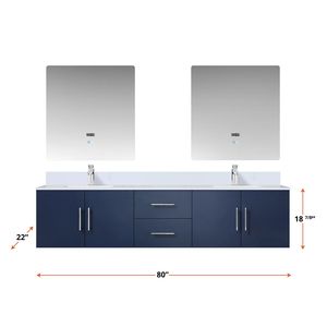 Blu navy 80 pollici. L X 22 Pollici Mobile bagno doppio con piano in marmo colato da 30 pollici Set di Specchi LED e Rubinetti per Mobili da Bagno - Product Image 6