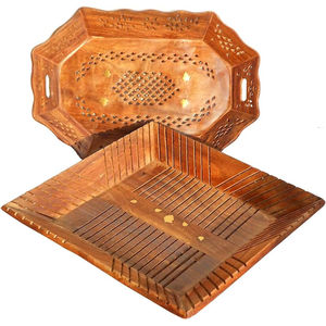 Hand-<b>Carved</b> Moroccan <b>Wooden</b> Serving Tray Set Of 3 Rectangular Nesting Design With Brass Inlay Kitchen & Home Decor Platter <b>Sale</b> - Product Image 4