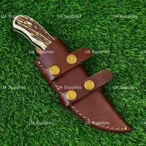 Couteau de chasse et de camping professionnel à lame fixe en acier inoxydable forgé à la main, qualité industrielle 58 HRC, avec crochet à viande et manche en corne de cerf, ODM - Product Image 4