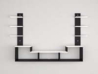 Wandmontierte TV-Unterhaltungseinheit aus Engineered Wood mit Wandregalen für das Wohnzimmer in Schwarz & Frostweiß