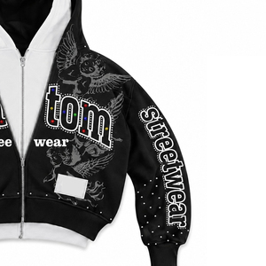 Custom Double Layered Zip Up Hoodie Men Rhinestone Graphic Heavyweight Cotton Vintage Y2K Angel Oversized <b>Punk</b> Streetwear <b>Jacket</b> - Product Image 5
