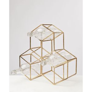 Porte-bouteilles à vin en métal doré moderne, support à vin géométrique en nid d'abeille, présentoir à vin de table, décoration de bar à domicile de luxe, organisateur - Product Image 1