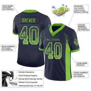 Ensemble de maillots de football américain personnalisables, imprimés par sublimation, tissu en maille 100% polyester, taille plus, respirant, col en V, manches courtes - Product Image 3
