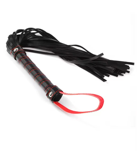Black Rubber Whip With Red Cord And Textured Grip For <b>Equestrian</b> Training - Product Image 5