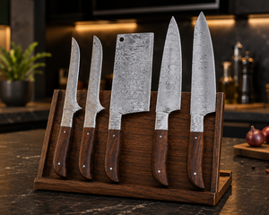 5 PCS Handmade Damascus Kitchen <b>Knife</b> <b>Set</b> with Chef <b>Knife</b> Cleaver Santoku Utility & Boning <b>Knife</b> Premium Wooden Handle Cooking - Product Image 3