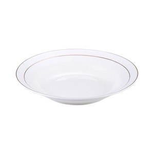 Assiette à soupe en porcelaine blanche pure à bord doré, style moderne, résistante à la chaleur, passe au lave-vaisselle, pour usage en restaurant - Product Image 1
