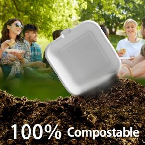 Contenedores de comida desechables pequeños de 6x6 pulgadas, resistentes, impermeables, ecológicos, tipo clamshell, compostables, de bagazo, con tapas. - Product Image 2