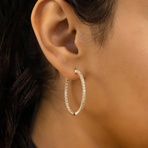 Pendientes de Aro de Oro Sólido de 14k con Diamantes, Joyería Fina de Valor Social, Aros Brillantes de Diamantes Naturales de Círculo Completo, Regalo - Product Image 1