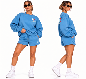 Conjunto de Sudadera y Pantalones Cortos Extra Grandes Personalizados de B.B INDUSTRY, Azul, Poliéster/Algodón, Felpa, Hombros Caídos, Cuello Redondo, Ropa Informal - Product Image 1