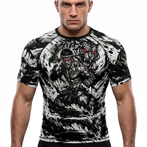 เสื้อรัดรูปแขนสั้นผู้ชาย ลายพิมพ์ไทเกอร์นักรบ แบบซับลิเมชั่น แห้งเร็ว ผลิตจากโพลีเอสเตอร์ สำหรับฝึกซ้อม - Product Image 1