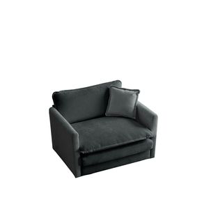 Poltrona da Lettura Comoda in Tessuto Ciniglia Grigio, Divano Singolo Profondo con 1 Cuscino Decorativo per Soggiorno - Product Image 2