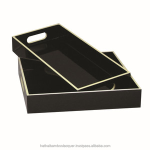 Bandeja de servicio de madera lacada moderna al por mayor, bandeja de perlas madre hecha a mano para uso doméstico de negocios, Hathai personalizado directo de fábrica - Product Image 4