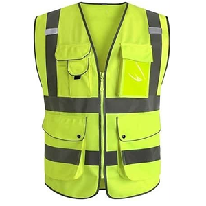 Gilet de sécurité réfléchissant haute visibilité unisexe rose avec poches, vêtements de travail - Product Image 1