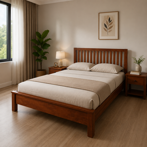 DISICO Wooden <b>Bed</b> <b>Queen</b> <b>Size</b> Reddish Brown Traditional Modern Bedroom Furniture - Product Image 2