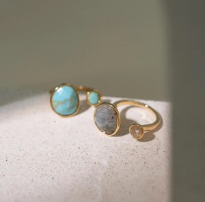 Anillo Hecho a Mano con Piedra Doble Irregular de 11x13 MM - Anillo Chapado en Oro al por Mayor - Anillo Ajustable con Piedra de Nacimiento - Joyería al por Mayor - Product Image 5