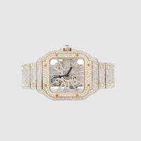 Montre de luxe octogonale en diamant, boîtier en or blanc, mouvement mécanique, affichage analogique avec chiffres romains, fermoir déployant, montre unisexe