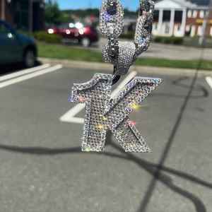 Pendentif Lettre Personnalisé en Moissanite 1K, en Argent 925, Style Hip Hop Iced Out, pour Chaîne Cuban Link, Pendentif Lettre Initiale - Product Image 4