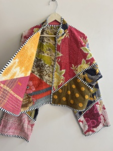 Vintage Cotton Kantha <b>Patchwork</b> <b>Jacket</b> Reversible Handmade Boho Street Style Coat - Product Image 6