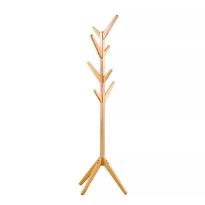 Percheros de madera de diseño moderno con acabado en cerezo y base de trípode, minimalistas para la entrada o el dormitorio, disponibles en tamaño y color personalizados. - Product Image 2