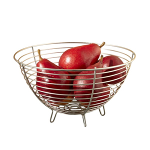 Corbeille à fruits moderne en acier inoxydable poli avec base sur pied, panier à fruits en fil métallique pour le rangement de la cuisine et la décoration intérieure - Product Image 3
