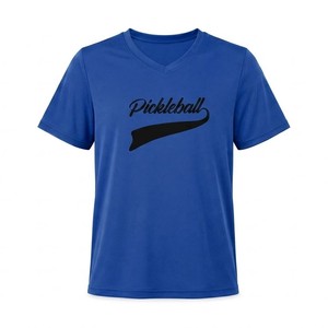 Camiseta de pickleball con cuello en V, unisex, manga corta, transpirable, que absorbe la humedad, tela ligera de poliéster, logotipo personalizado, ropa deportiva de verano. - Product Image 3
