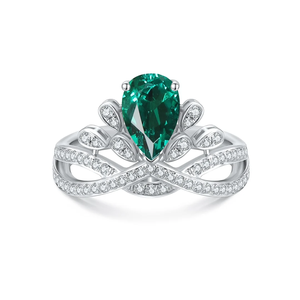 Anillo de Piedras Preciosas en Forma de Pera para Mujer, Diseño de Flor con Engaste Pavé, Joyería Fina de Lujo - Product Image 6