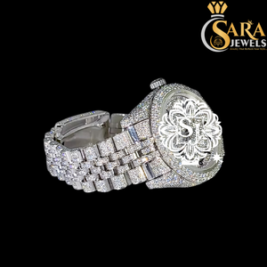 Premium Quality Luxurious Blue Dial Gold Stainless Steel Watch Iced Studded Moissanite Diamond Watch Available for Best Price - Product Image 2