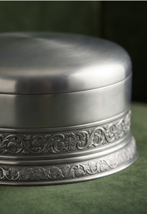 Custom Traditional Engraved <b>Silver</b> Metal Date And Dry Fruit Storage Box Round Decorative Snack Container - Product Image 5