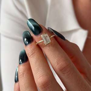 2 Carat <b>Emerald</b> Cut EVS1 Lab Grown Diamond Half Bezel Engagement <b>Ring</b>, One of a Kind 14k Yellow Gold, IGI Certified - Product Image 2