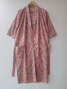 Kimono Floral Hecho a Mano con Estampado de Bloques, 100% Algodón, Bata Larga de Noche, Fabricante Mayorista, Manga Larga con Bolsillos - Product Image 3