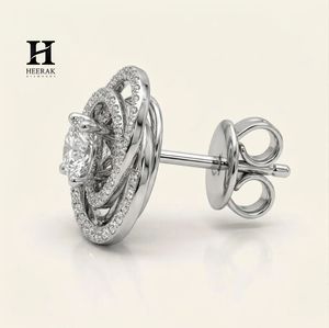 Pendientes de Lujo con Halo en Espiral, Centro de Diamante de Corte Redondo con Diseño en Espiral con Incrustaciones, Oro Blanco de 14K, Joyería Elegante para Mujer - Product Image 2