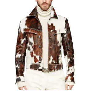 Chaqueta de Cuero Vacuno Occidental de Invierno para Hombre, Personalizada, de Alta Calidad, con Cuello Alto de Lona, Logotipo Frontal, Ecológica, Transpirable y Resistente al Viento - Product Image 4