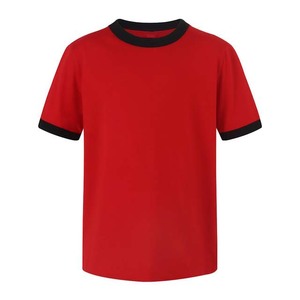 <b>Red</b> Men's Regular Fit Short Sleeve T-Shirt With <b>Black</b> Contrast Trim O-Neck Casual Knitted Solid Color <b>Top</b> - Product Image 1