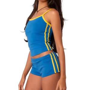 Conjuntos de Salón de Diseño Nuevo Personalizado para Mujer, Conjuntos de Pijamas de 2 Piezas sin Mangas, Tops de Tirantes y Pantalones Cortos de Punto Casuales de Verano - Product Image 2