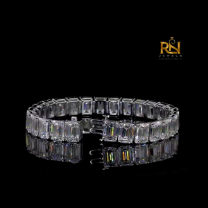 Premium Emerald Cut Lab Grown Diamond Tennis Bracelet Four Prong Eternity Link Bracelet 9K 14K 18K <b>Solid</b> <b>Gold</b> Fine Jewelry - Product Image 2